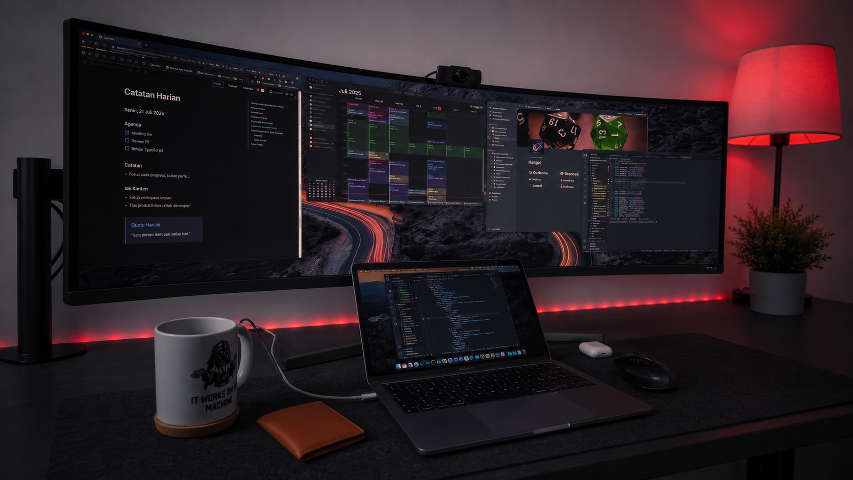 Designer workspace at night